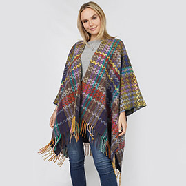 Zigzag Chevron Patterned Tassel Poncho