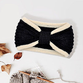 Two Tone Knit Bow Earmuff Headband