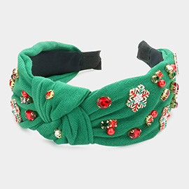 Christmas Pearl Stone Snowflake Embellished Knot Burnout Headband