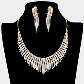 Rhinestone Pave Necklace Clip on Earring Set