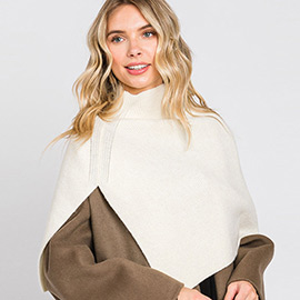 Slit Turtleneck Knit Shawl Scarf