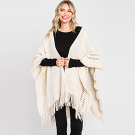 Fringe Cut Out Knit Ruana Poncho