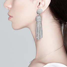 Cylinder Beaded Tassel Dangle Earrings