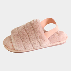 Fuzzy Faux Fur Elastic Slingback Strap Indoor Slide Slippers