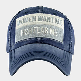 Women Want Me Fish Fear Me Message Vintage Baseball Cap