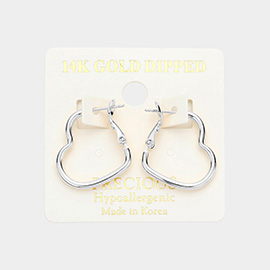 14K White Gold Dipped Metal Heart Hoop Earrings