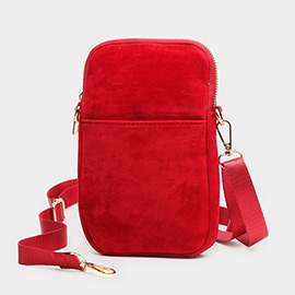 Solid Faux Suede Crossbody Bag