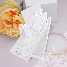 Stone Embellished Mesh Dressy Wedding Gloves