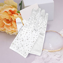 Stone Embellished Satin Dressy Wedding Gloves