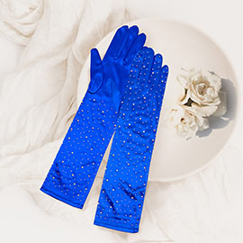 Stone Embellished Dressy Satin Long Wedding Gloves