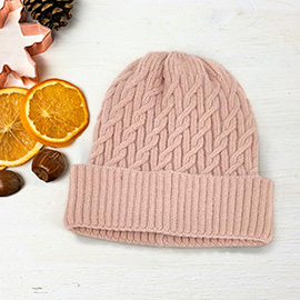 Solid Braided Knit Beanie Hat