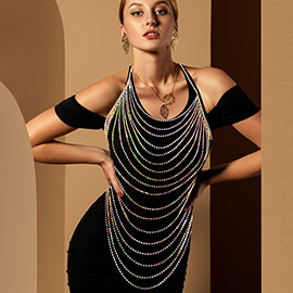 Draped Crystal Rhinestone Pave Bib Body Chain Necklace