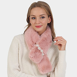 Pearl Flower Faux Fur Pull Through Scarf