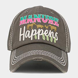 Manure Happens Message Animals Pointed Vintage Baseball Cap