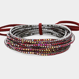 12PCS - Ribbon Colorful Rhinestone Layered Stretch Bracelets