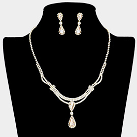 Double Teardrop Accented Rhinestone Necklace