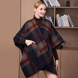 Plaid Check Patterned Poncho