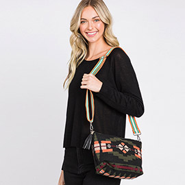 Aztec Patterned Tassel Crossbody Bag