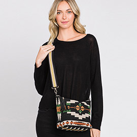 Aztec Patterned Tassel Crossbody Bag