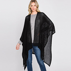 Solid Chenille Crochet Ruana Poncho