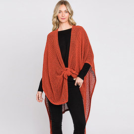 Solid Chenille Crochet Ruana Poncho