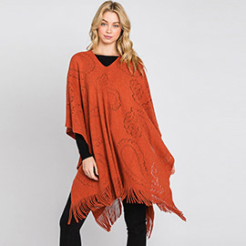 Paisley Patterned Fringe Poncho