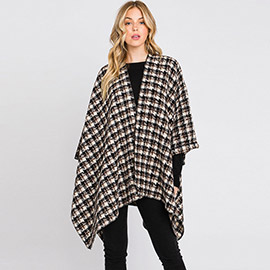 Houndstooth Patterned Ruana Poncho