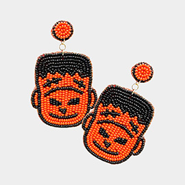 Felt Back Seed Beaded Frankenstein Dangle Earrings