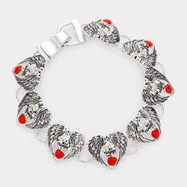 No.1 Teacher Message Enamel Apple Pointed Angel Wings Link Magnetic Bracelet