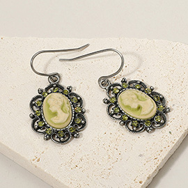 Cameo Accented Stone Embellished Dangle Earrings