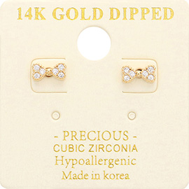 14K Gold Dipped CZ Embellished Bow Stud Earrings