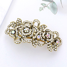 Stone Embellished Flower Leaf Barrette