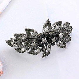 Stone Embellished Flower Leaf Cluster Barrette