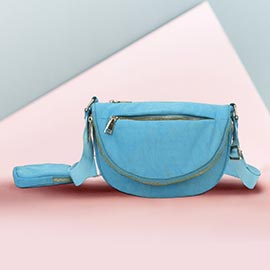 Half Round Solid Nylon Crossbody Bag