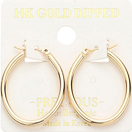 14K Gold Dipped 1.2 Inch Metal Oval Hoop Pin Catch Earrings