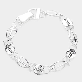 Faith Hope Love Peace Message Ichthys Cross Link Magnetic Bracelet