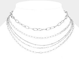 Open Metal Oval Link Multi Layered Bib Necklace