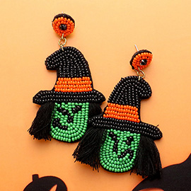 Felt Back Tassel Seed Beaded Witch Dangle Earrings