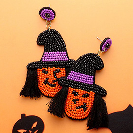 Felt Back Tassel Seed Beaded Witch Dangle Earrings