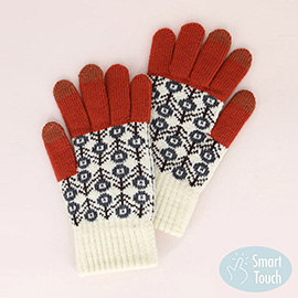 Aztec Patterned Knit Touch Smart Gloves