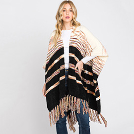 Striped Tassel Fringe Ruana Poncho