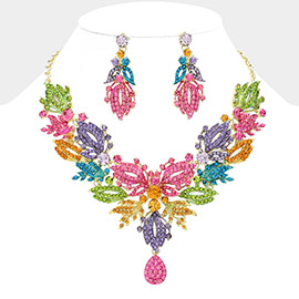 Rhinestone Leaf Cluster Evening Necklace