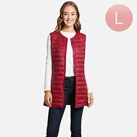 Solid Front Pockets Light Long Puffer Button Vest