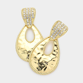 Rhinestone Embellished Metal Teardrop Dangle Earrings