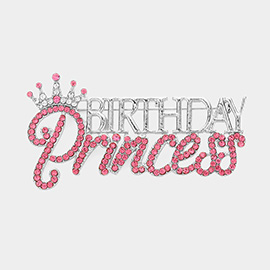 Stone Embellished Birthday Princess Message Crown Pin Brooch