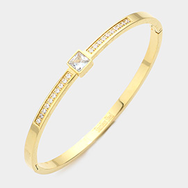 CZ Square Stone Accented Stainless Steel Bangle Bracelet