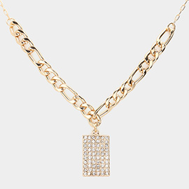 Rhinestone Embellished Rectangle Pendant Necklace