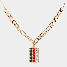 Color Block Rhinestone Embellished Rectangle Pendant Necklace