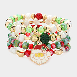 4PCS - Santa Claus Charm Faceted Beaded Stretch Bracelets