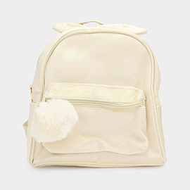 Bow Pointed Solid Faux Fur Pom Pom Backpack Bag